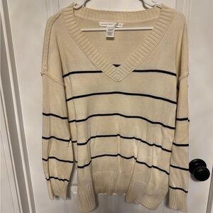 Altar’d State Cream Striped V-Neck Sweater